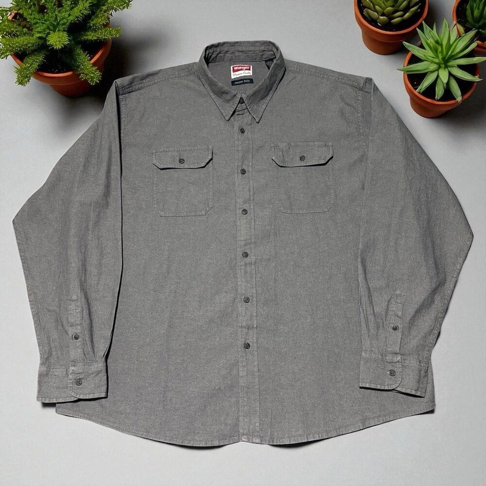 Wrangler Shirt Men’s 3XL Comfort Flex Button Down Gray Long Sleeve Casual Work